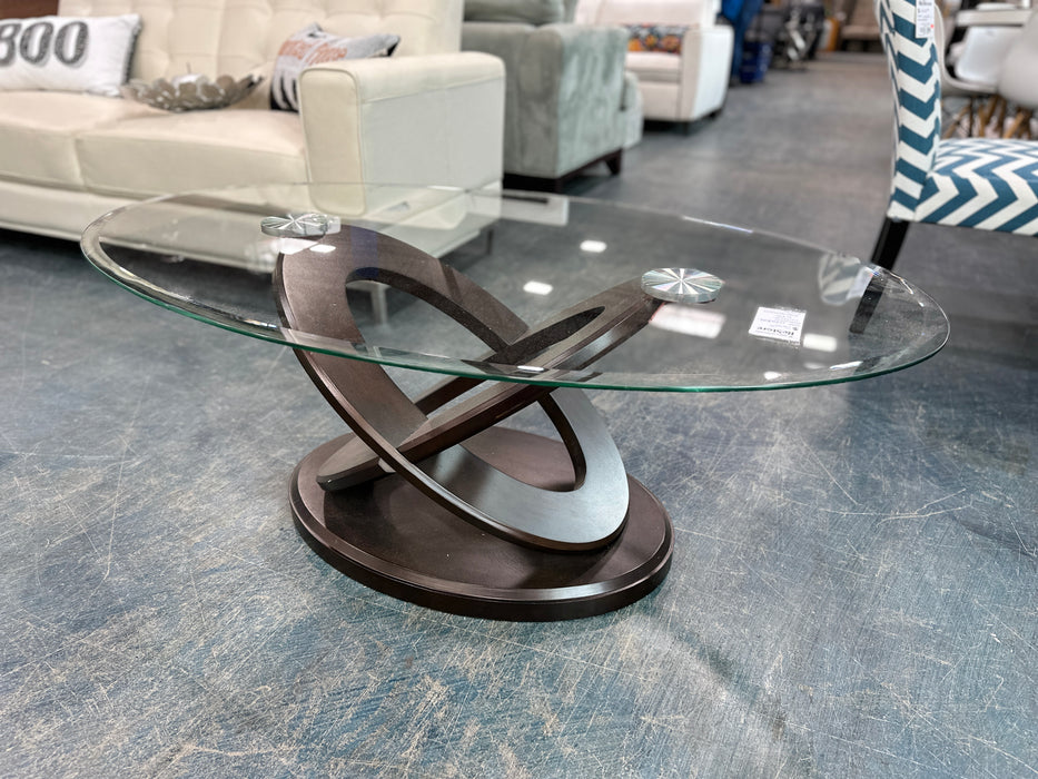 Glass Coffee Table with Wood Base