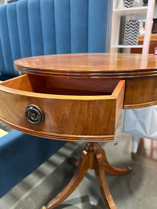 Duncan Phyfe Style Drum Side Table With Gold Feet (used)