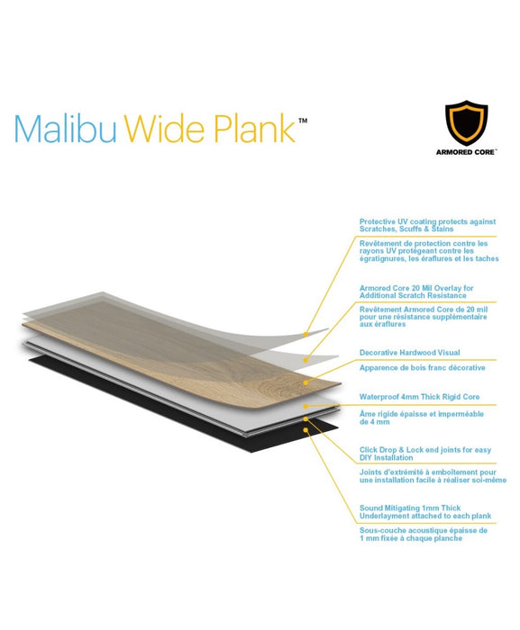Malibu Wide Plank French Oak Roseville 7.17 in. x 60 in. Rigid Core Luxury Vinyl Plank Flooring (23.88 sq. ft. / case) (new)