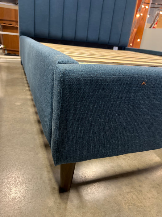 Kort & Co. Rain Upholstered Platform Bed in Blue Fabric, Tufted - Queen Size  (used)
