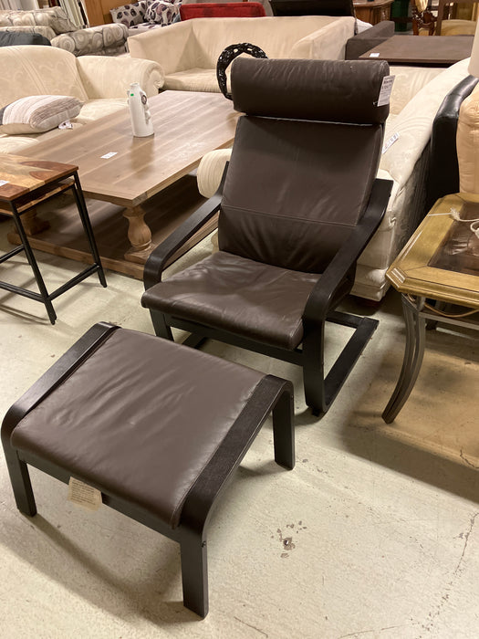 Brown leather chair with footrest (used)