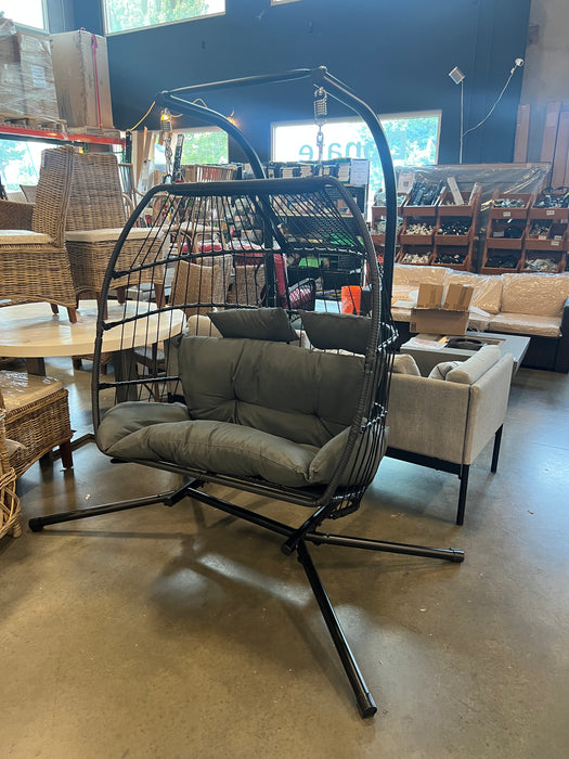 Outsunny Double Hanging Egg Chair with Stand, Dark Grey (new as is)