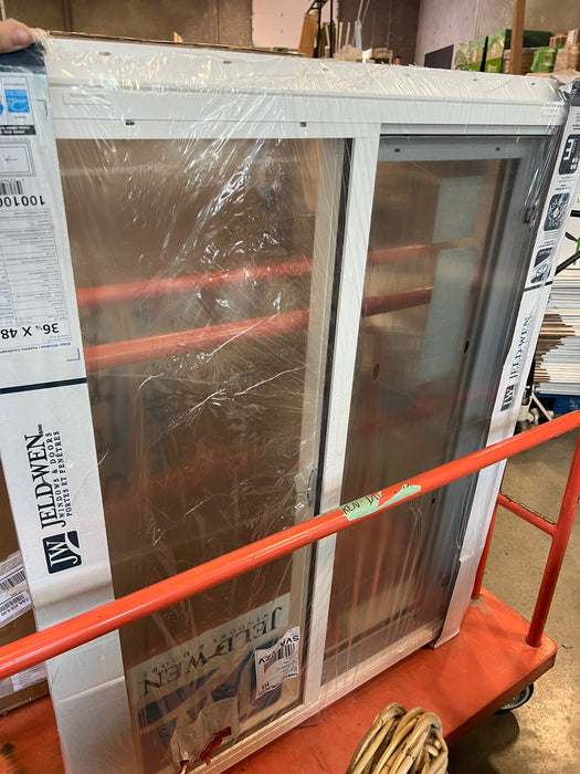 JELD-WEN 36-inch x 48-inch Willmar® Collection Sliding Vinyl Window with Nail Fin, No Brick Mould, White, 3 1/4-inch Frame, & Screen - Low E (new)