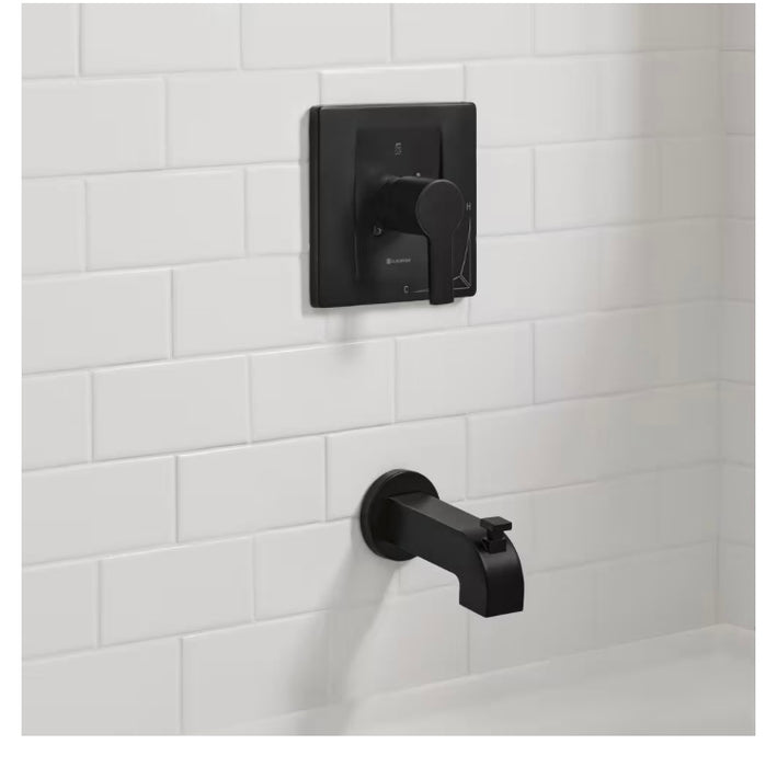 Modern Single-Handle 1-Spray Tub and Shower Faucet in Matte Black, Valve Included (New)