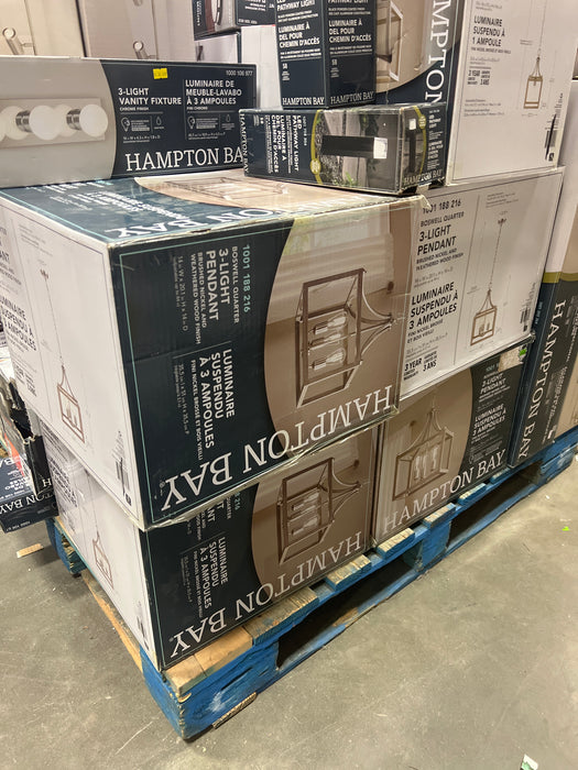 Hampton Bay Boswell Quarter 14-inch 3-Light Brushed Nickel Dining Room Table with Painted Weathered Gray Wood Accents