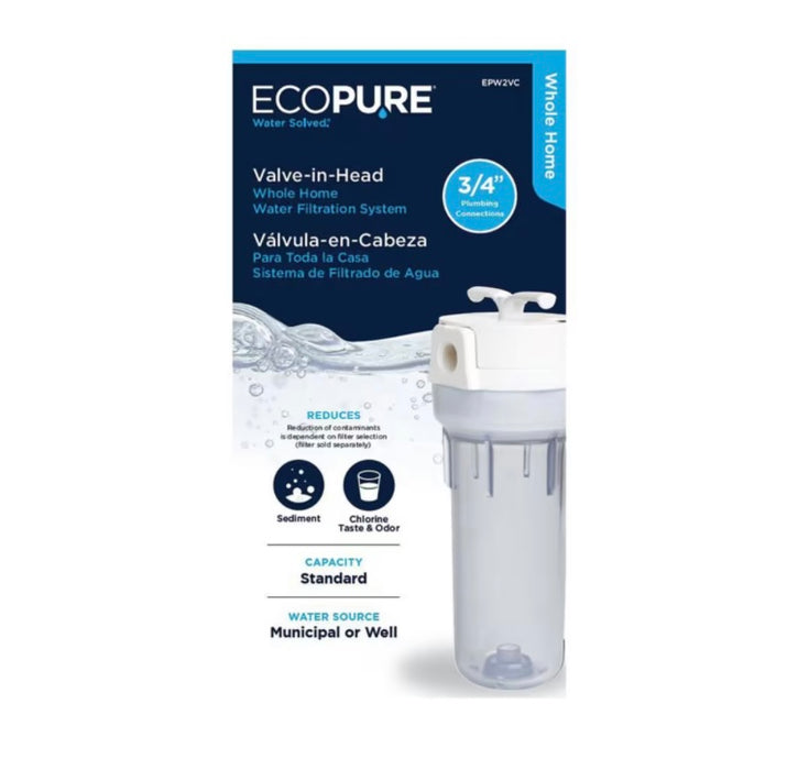 EcoPure Valve-in-Head Whole Home Filtration System in Clear