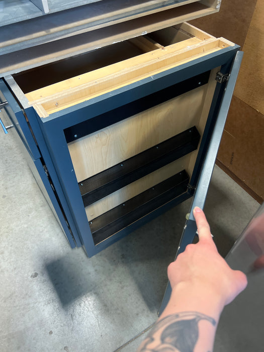 Navy and Faux Wood Kitchen Cabinet set with Silestone Countertop and Blanco Sink (showroom)