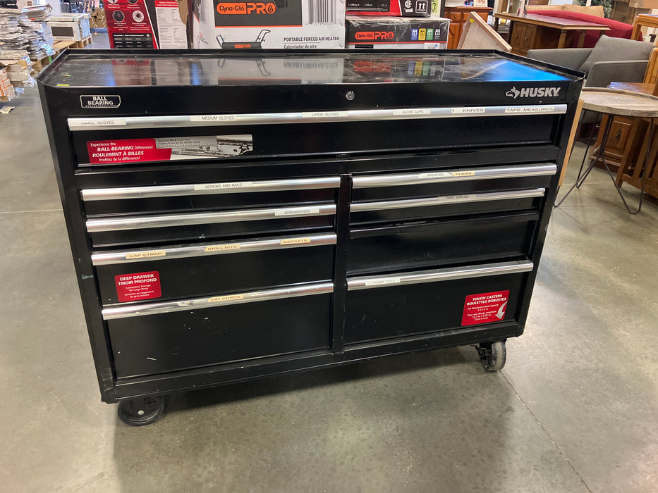 Black Husky Rolling Tool Chest 52” x 18.5” x 33” (used)