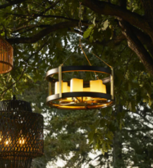 Bolton 6-Light Steel LED Outdoor Gazebo Decorative Chandelier in Wood Brown Grain Finish (new)