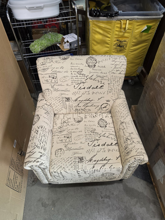 30" W Rolled Arm Upholstered Armchair Mid-Century Accent Chair with Solid Wood Leg - Fabric Beige Linen Blend - JJ-23070362