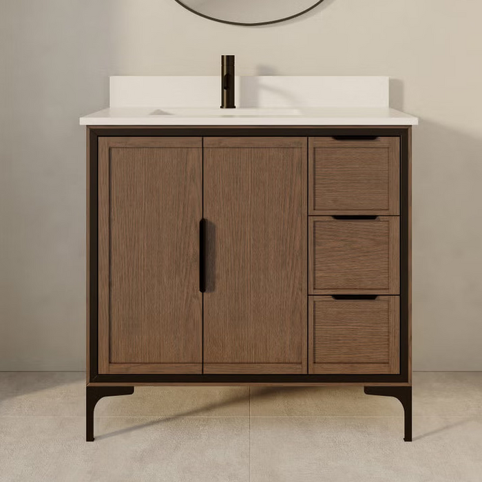Theo 36-in Jacobean Single Vanity with White with Grey Specks Engineered Stone Top (new)