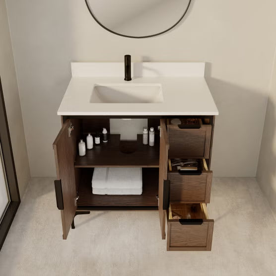 Theo 36-in Jacobean Single Vanity with White with Grey Specks Engineered Stone Top (new)