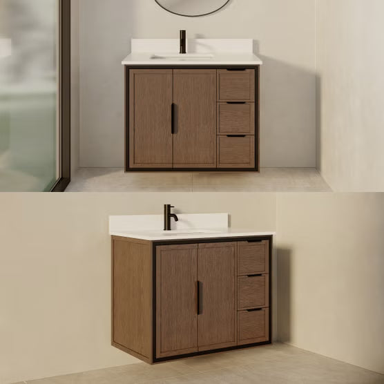 Theo 36-in Jacobean Single Vanity with White with Grey Specks Engineered Stone Top (new)