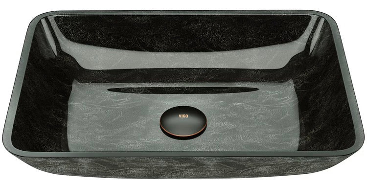 VIGO Donatello 18"L x 13"W x 4"H Onyx Glass Rectangular Vessel Bathroom Sink in Gray (new)