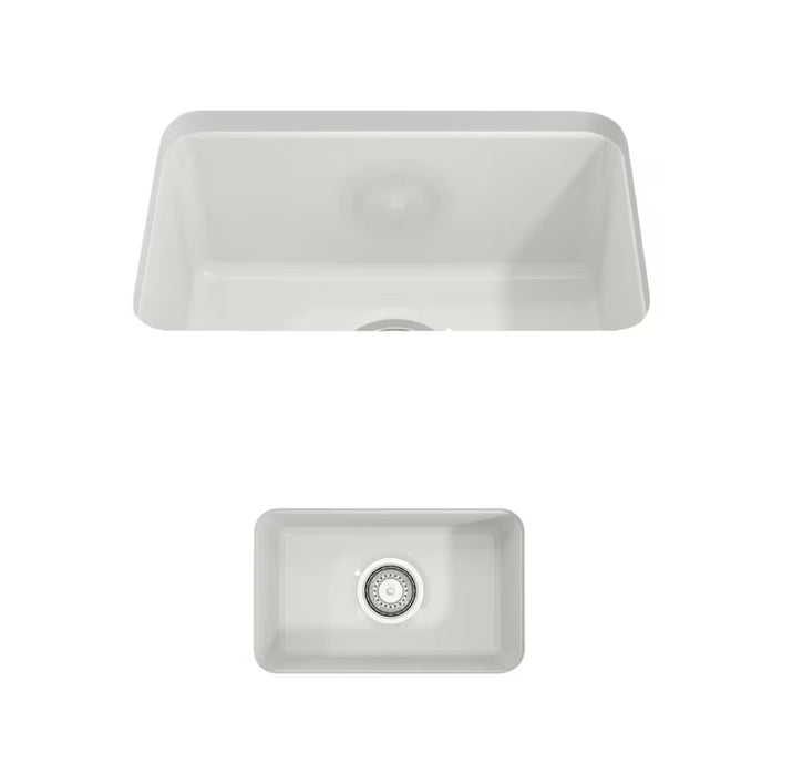 BOCCHI Sotto Dual-Mount Fireclay 12 inch Single Bowl Bar Sink in White (new)