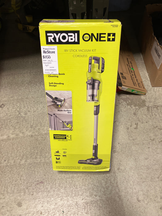 RYOBI 18V ONE+ Cordless Stick Vacuum Cleaner Kit with 4.0 Ah Battery and Charger