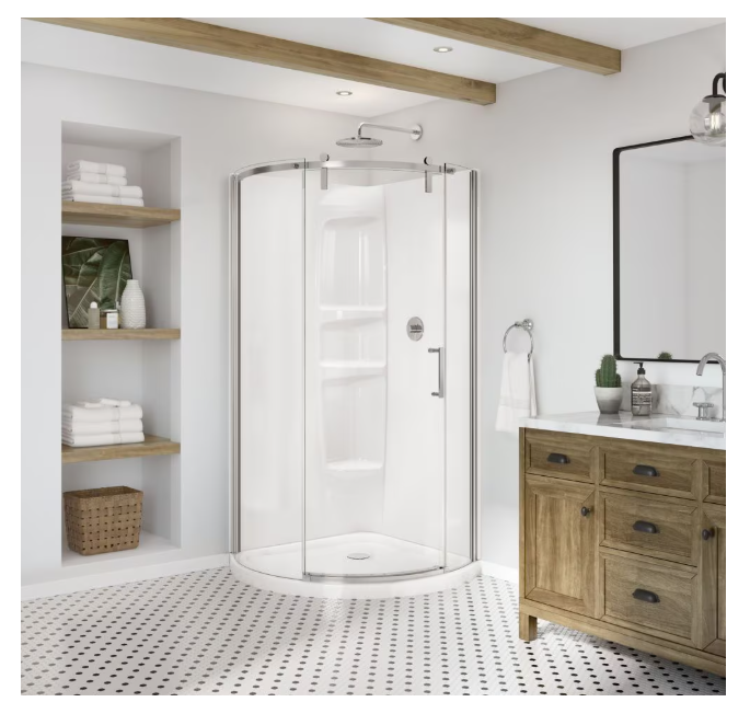 MAAX Outback Round 36W x 36L x 75.6H Frameless Sliding Shower Door, Right Hand Opening in Chrome & Clear Glass (New)
