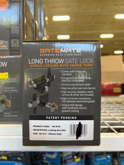 GateMate Long Throw Gate Lock- Single Locking with Thumb Turn (new)