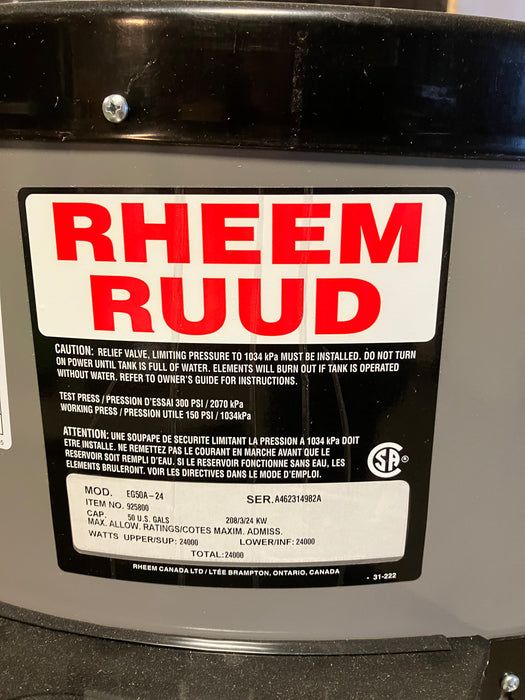 RHEEM Heavy Duty Electric Commercial Water Heater E50A-24-G (New)