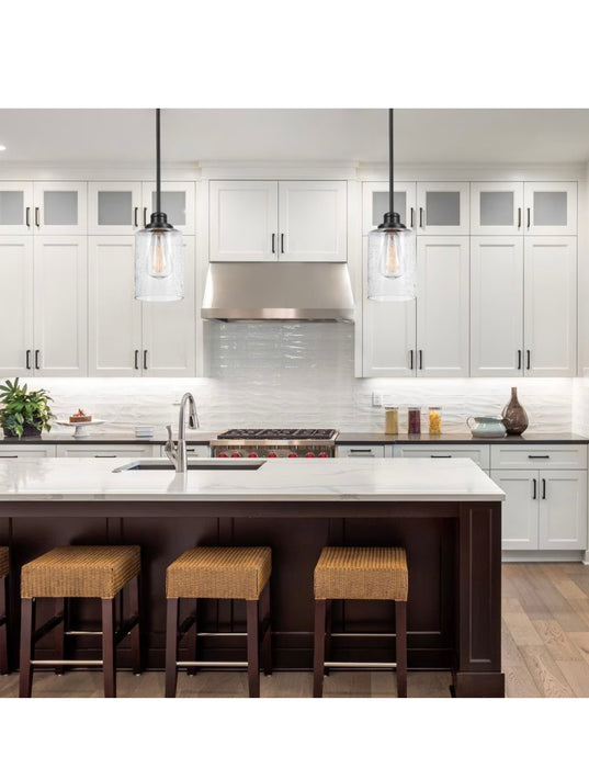 Globe Electric Annecy 1-Light Dark Bronze Pendant with Seeded Glass Shade (new)