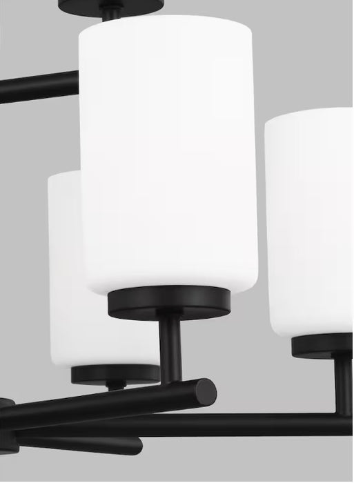 Generation Lighting Oslo 26 inch 9-Light Midnight Matte Black Transitional Chandelier with Cased Opal Etched Glass Shades (New)