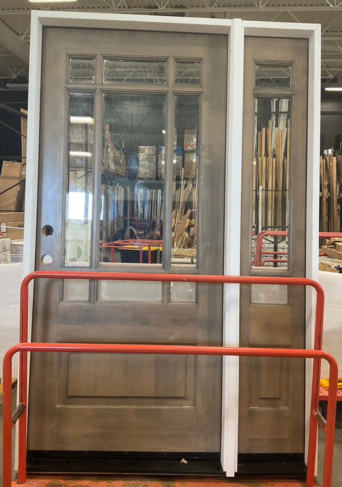 Krosswood Doors 50 in. x 80 in. Right Hand Right Sidelite 9 Lite Prehung Front Door in Weathered Grey