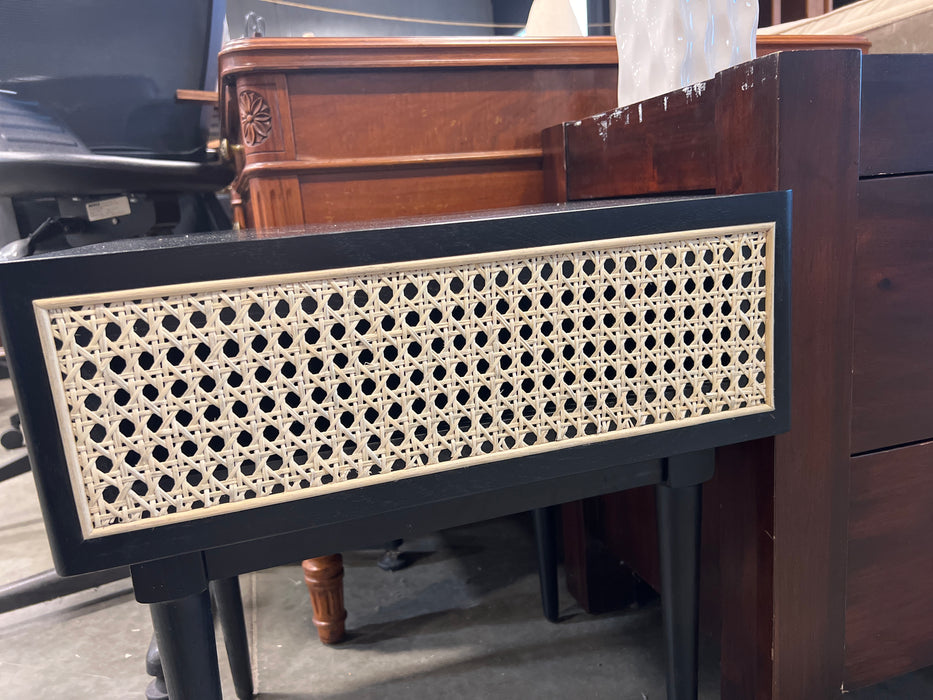 Modern Black Wood Nightstand with Woven Drawer (new)