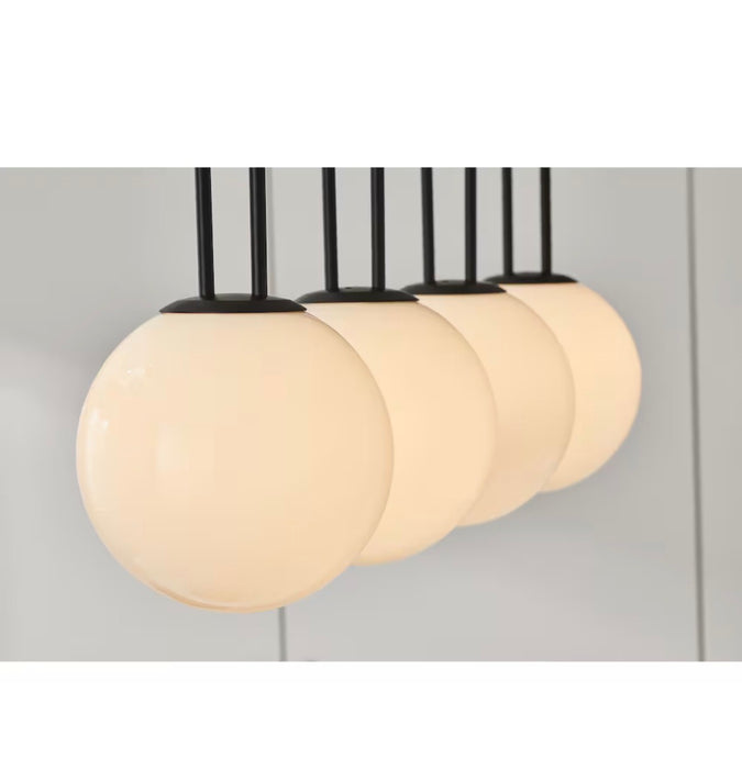 GlucksteinElements Orly 4-Light Matte Black Finish with Opal White Globe Linear Hanging Kitchen Island Pendant (new)