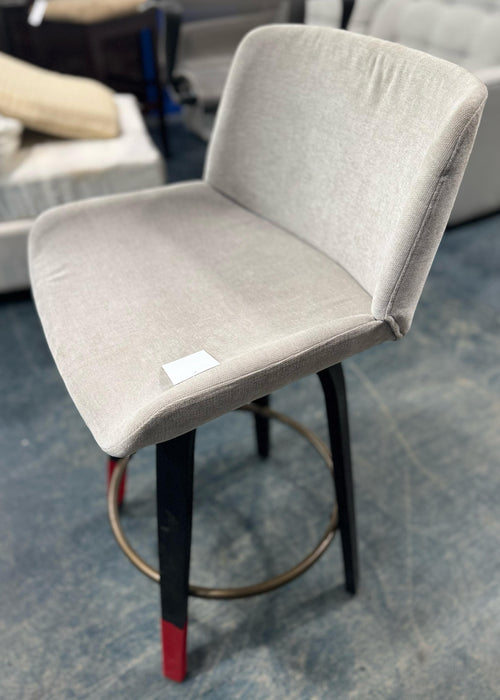 Beige Upholstered Bar Stool with Black Wooden Legs & Metal Footrest