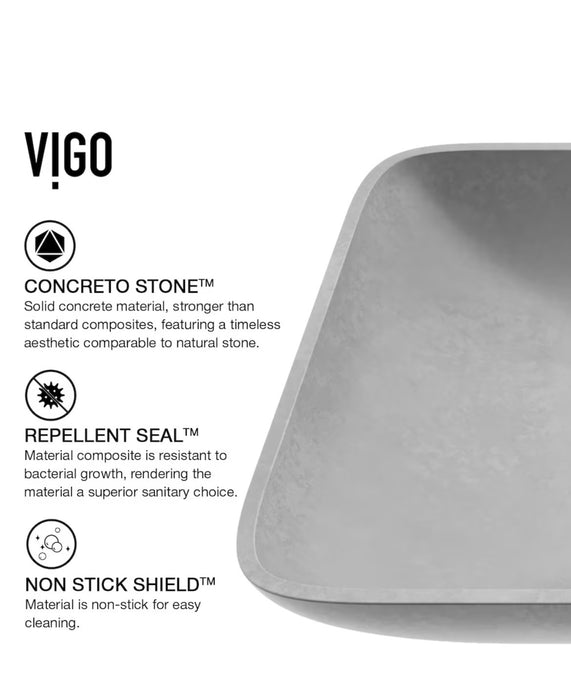 VIGO Lorca 22"L x 15"W x 5"H Concreto Stone Rectangular Vessel Bathroom Sink in Gray (new)
