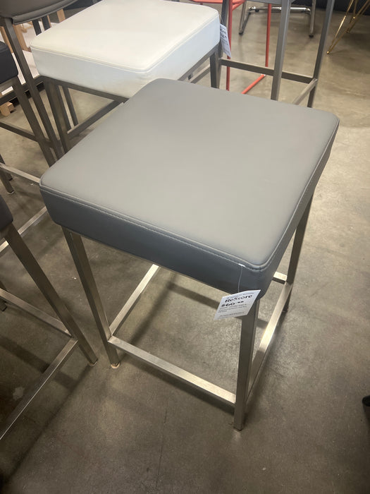Short Grey Faux Leather Stool with Chrome Base