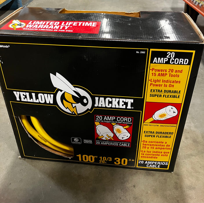 Yellow Jacket 100 ft. 10/3 SJTW 20 Amps Outdoor Extension Cord with Light Indicator (New)