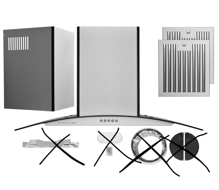 Hauslane Hauslane 36-Inch Glass Canopy Convertible Wall Mount Range Hood with Baffle Filter and LED (New)