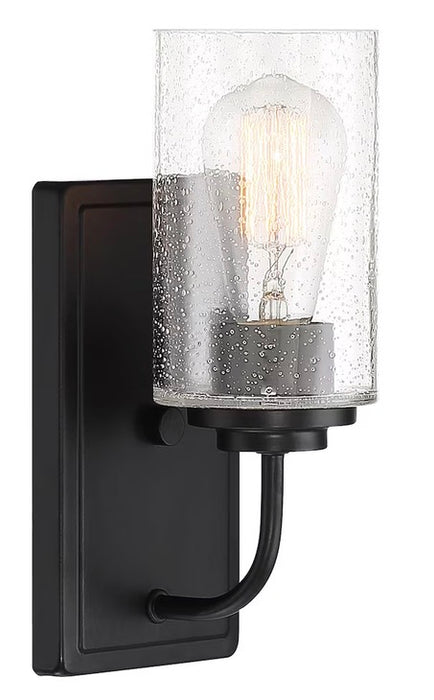 1-Light Matte Black Modern Industrial Wall Mount Sconce Light with Clear Seeded Glass Shade (new)