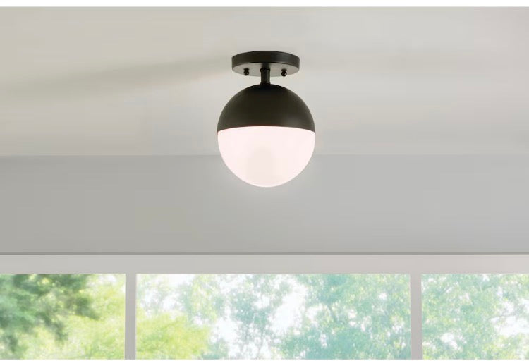 8.75-inch 1-Light Matte black Flush Mount Lighting Ceiling Light with Opal Glass Shade