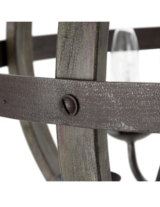 Progress Lighting Keowee 4-Light Artisan Iron Farmhouse Globe Candle-Style Chandelier with Elm Wood Accents (new)