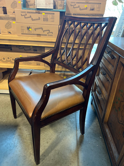 Solid Wood Studded Tan Leather Accent Chair (used)