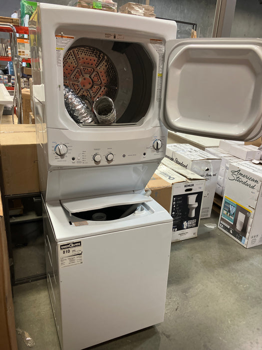 GE 27-Inch 4.4 cu. ft. (IEC) Spacemaker Unitized Apartment Size Stacked Washer and 5.9 cu. ft. Dryer Laundry Centre in White (Used)