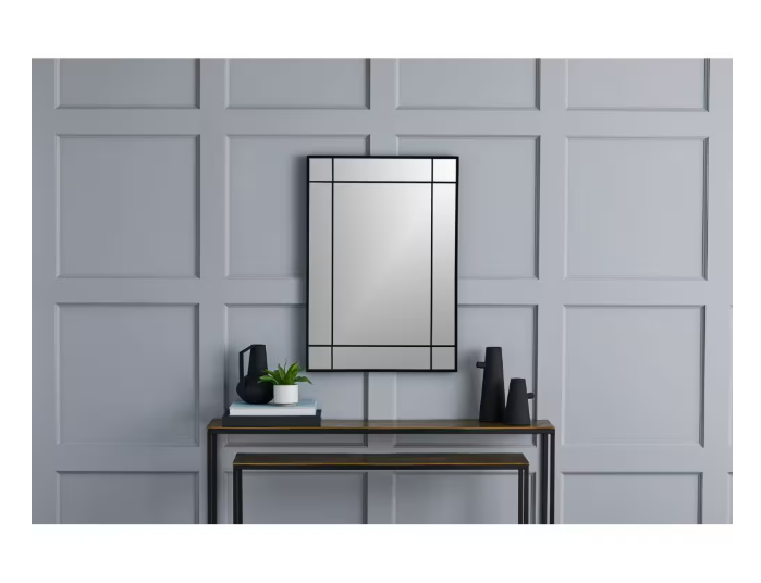 GlucksteinElements Burke 21-inch W x 30-inch H Window Panel Shape Metal Matte Black Frame Wall-Mounted Mirror