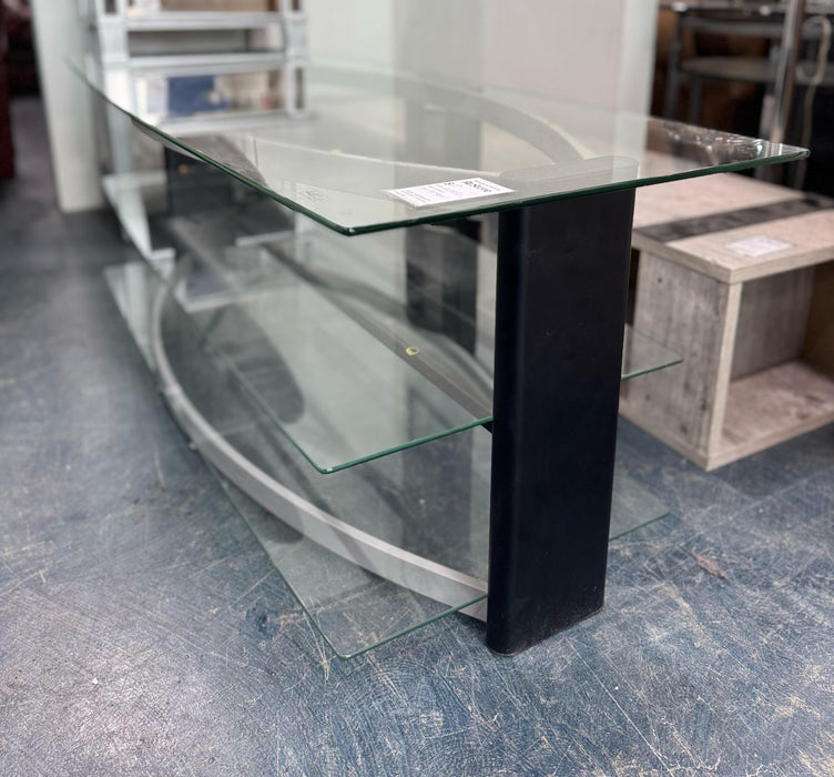 Glass TV Stand with Black & Silver Frame