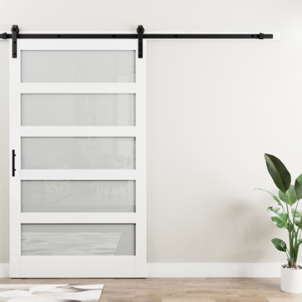 Ark Design 48 in. x 84 in. 5-Lite Tempered Frosted Glass White Primed MDF Easy Assembly Sliding Barn Door with Hardware Kit (New)