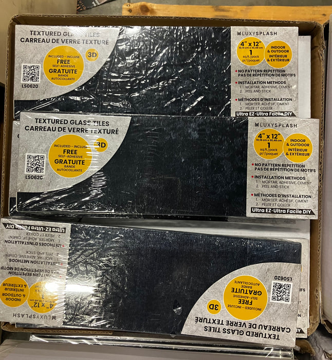 LuxySplash Weathered Charcoal Textured Glass Subway Wall Tile 4" x 12" (New)