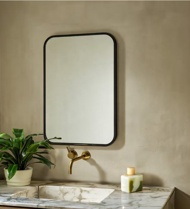 The Tangerine Mirror Company Juliet ,Satin Black Iron Mirror, with Curved Corners -20" x 30"