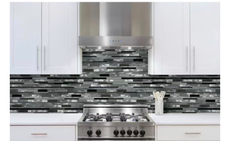 Anatolia Carbon Blend Brushed Aluminum Glass Random Strip Mosaic (New)