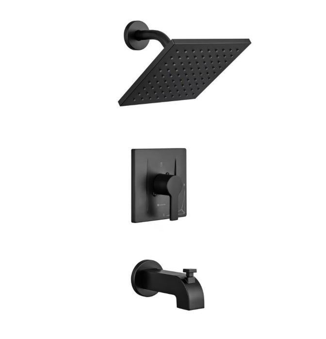 Modern Single-Handle 1-Spray Tub and Shower Faucet in Matte Black, Valve Included (New)