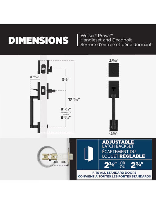 Weiser Prava x Prava Matte Black Exterior Door Handle Set/Entry Door Lock with Knurled Handles (new)
