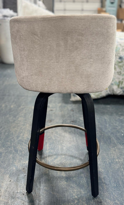 Beige Upholstered Bar Stool with Black Wooden Legs & Metal Footrest