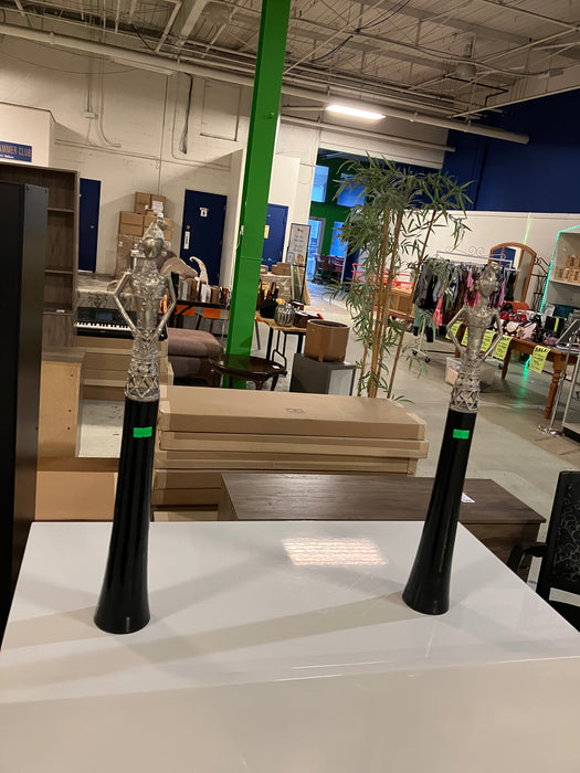 Black Wooden Metal Women Statue