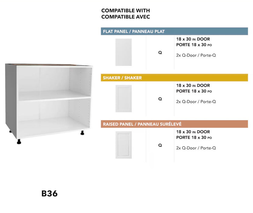 36 in. W x 30 H x 24 D Ready to Assemble Kitchen Base Cabinet, White (B36/BS36)  (new)