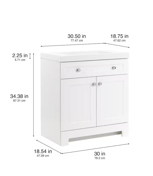 Everdean 30-inch W Bathroom Vanity in White with Cultured Marble Sink Top (new, as is damaged)
